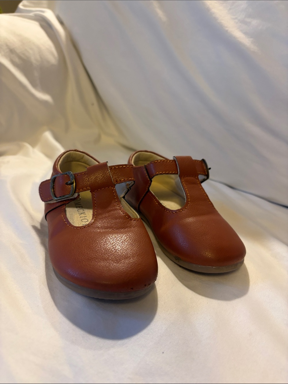 Children's Tan Mary Jane Dress Shoes with Buckle Strap